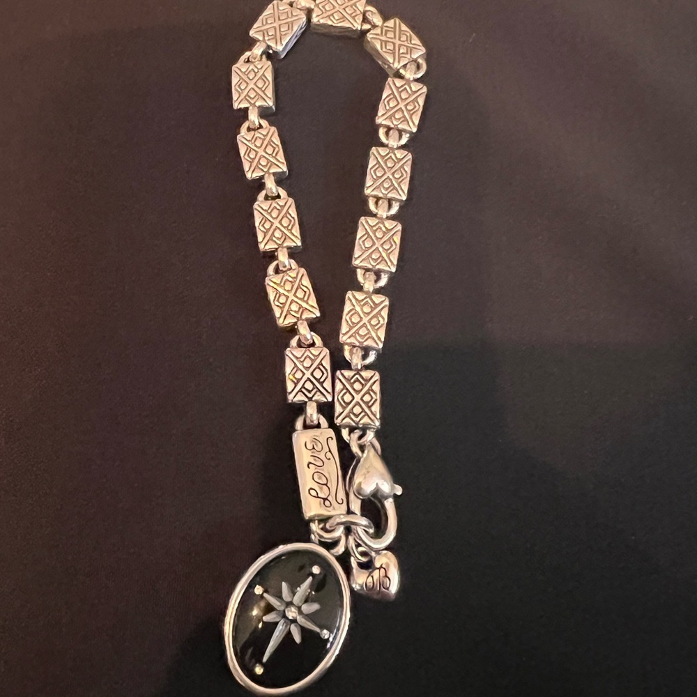 Brighton Silver and Black Geometric Bracelet with Compass Charm Size 7